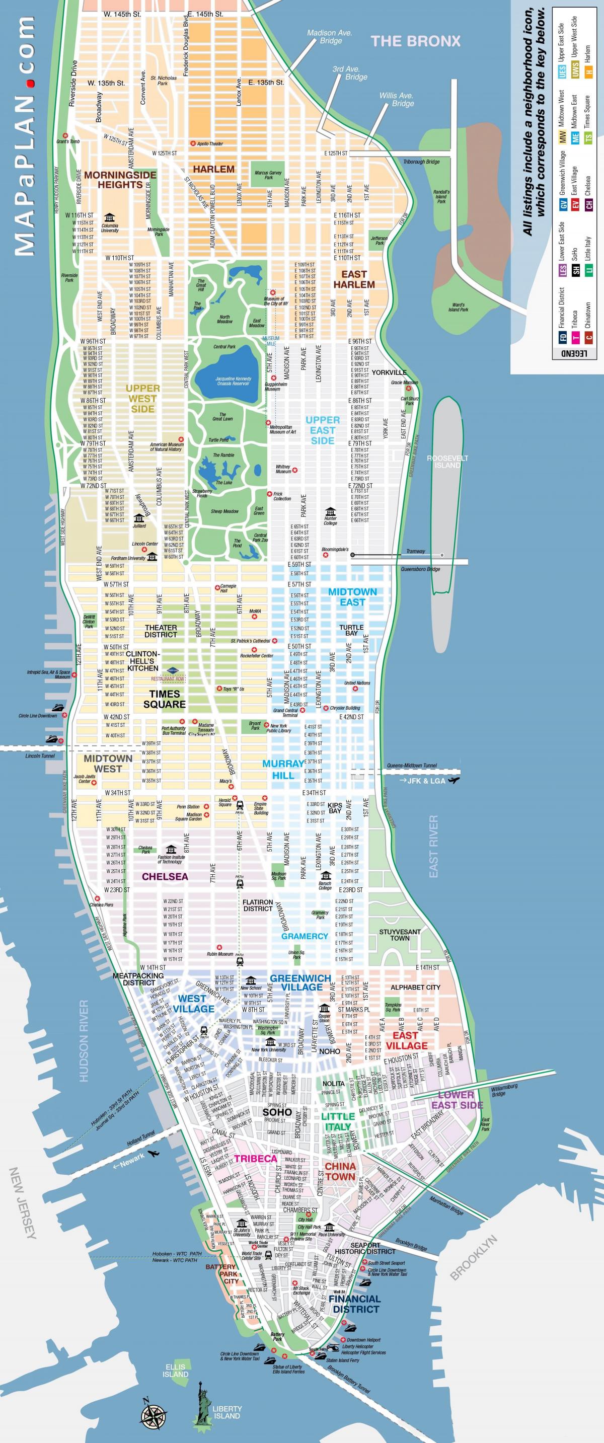 Manhattan bezienswaardigheden kaart