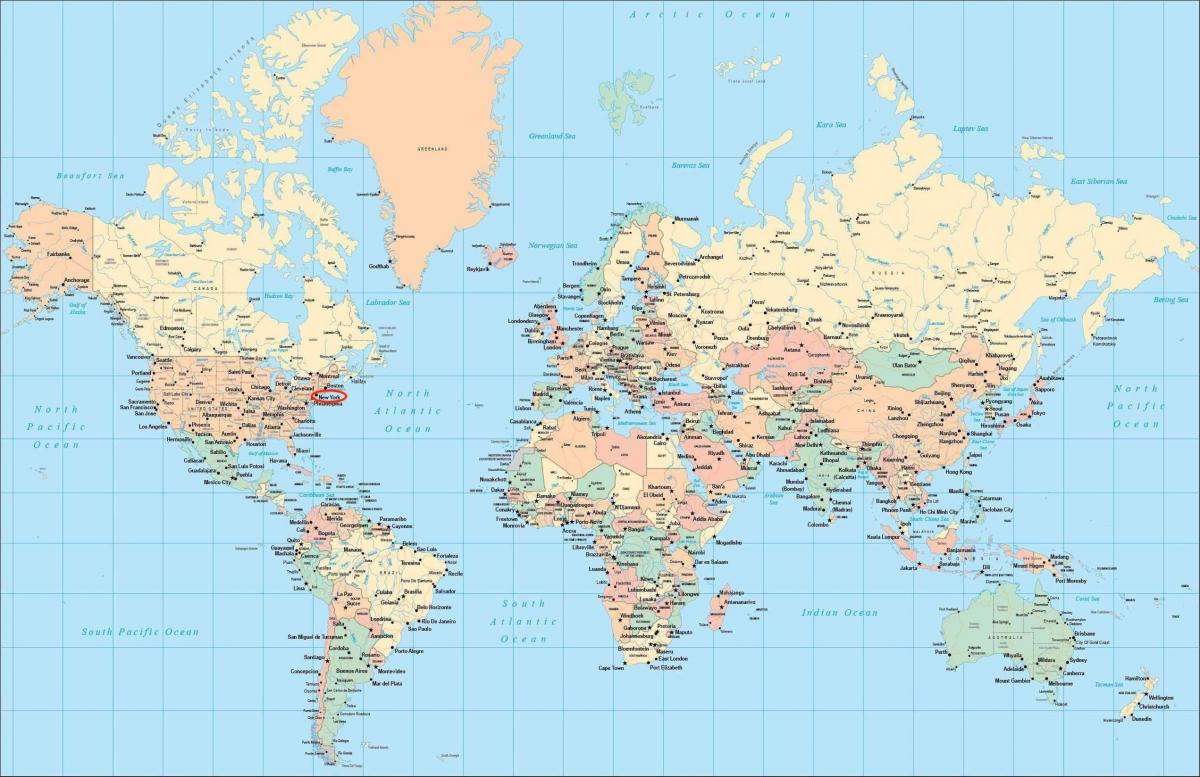 Locatie Manhattan op de wereldkaart