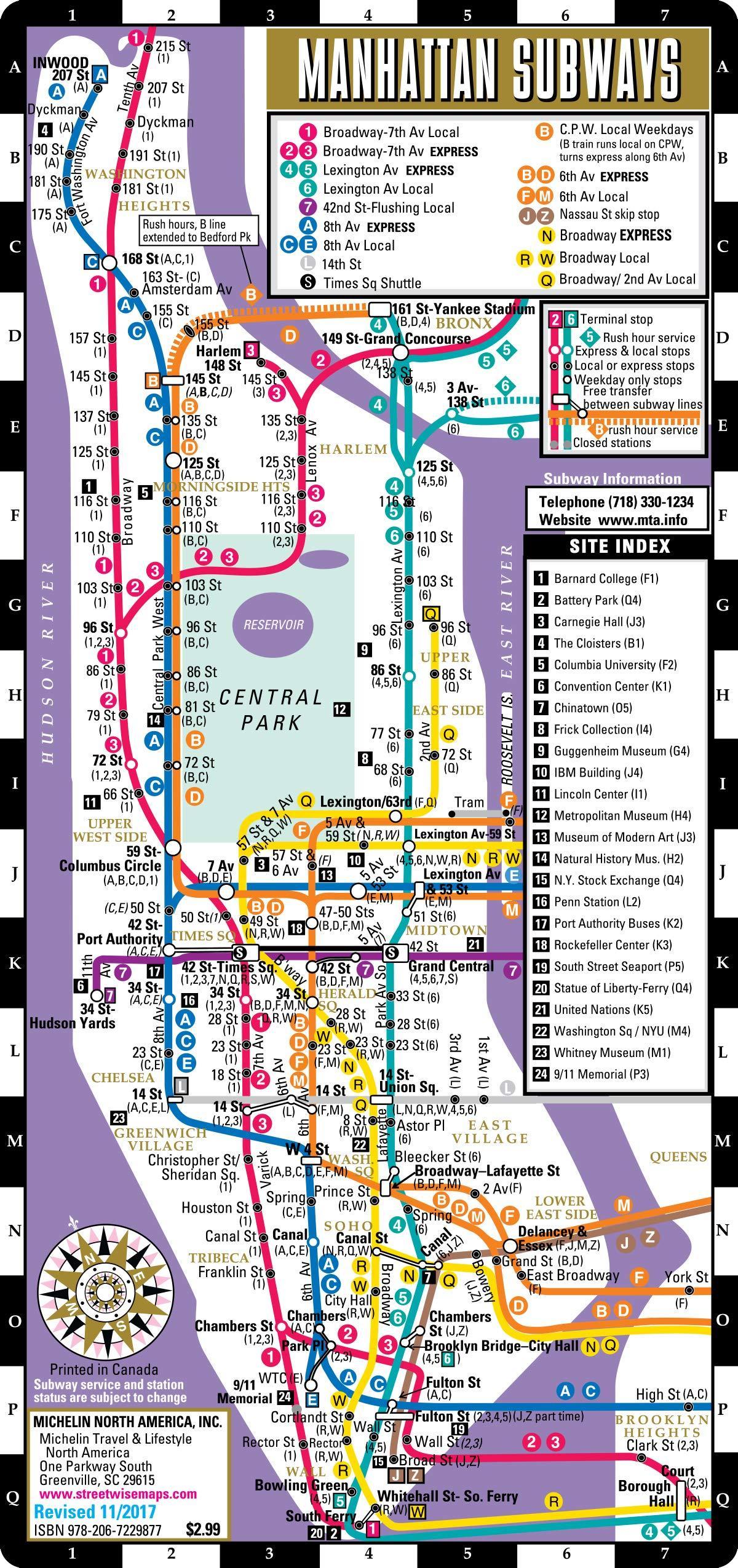 Manhattan metrostation kaart