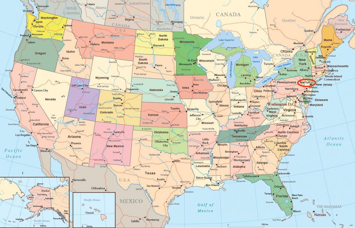 Manhattan op de kaart van de VS