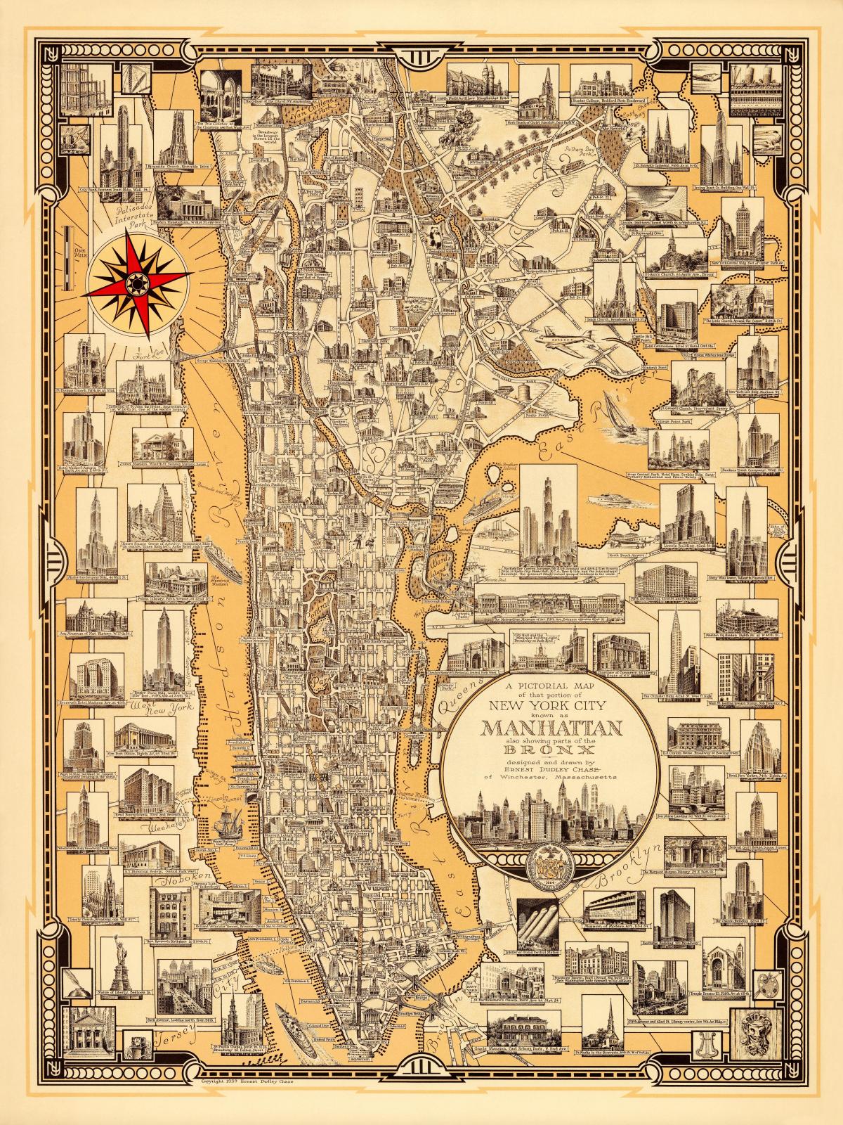 Antieke kaart van Manhattan