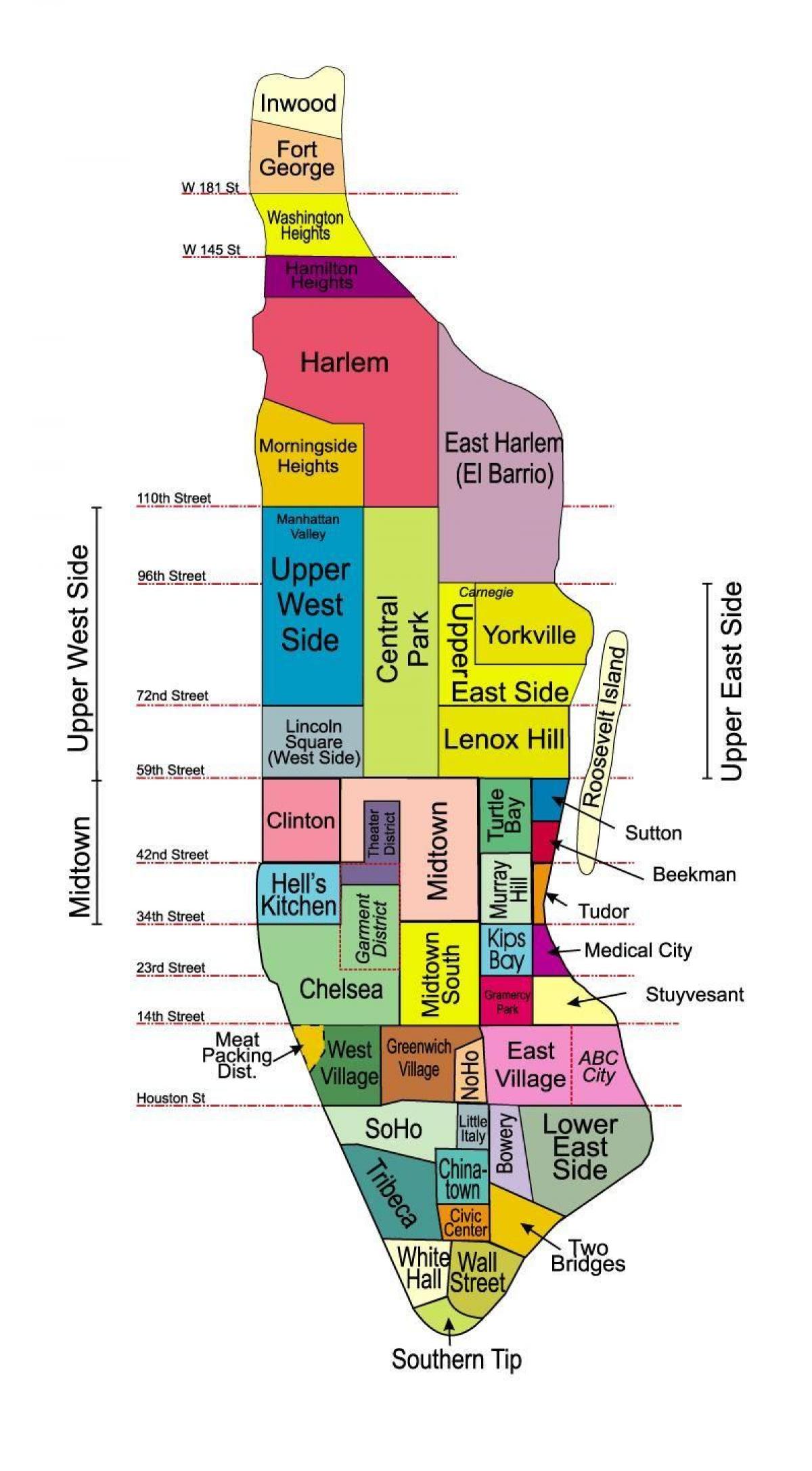 De kaart van Manhattan-wijken